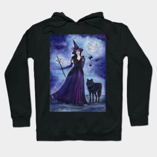 Witch and black wolf by Renee Lavoie Hoodie